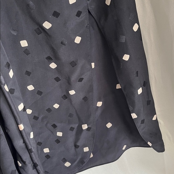 Theory Women's Black Cream Square Dot Long Sleeve Belted Silk Shirt Midi Dress S - Picture 6 of 10